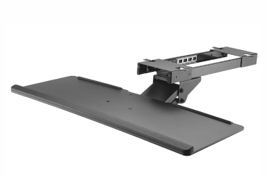 Accessories Under-desk sliding keyboard tray mounted beneath the desktop for ergonomic typing